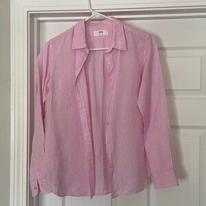 UNIQLO Womens Size S Pink Long Sleeve 100% Linen Shirt top Blouse